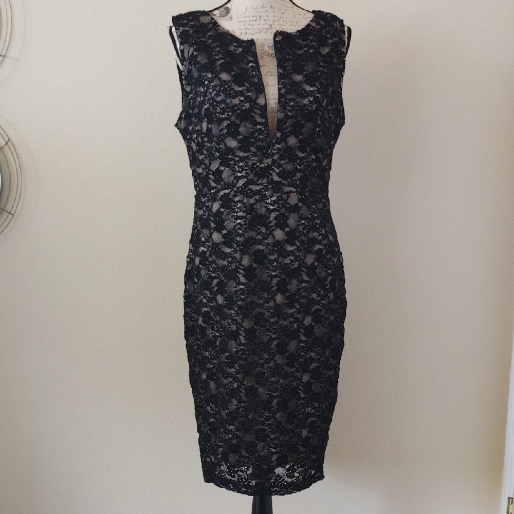 Black Backless Sheath Midi Dress with Plunge Neckline